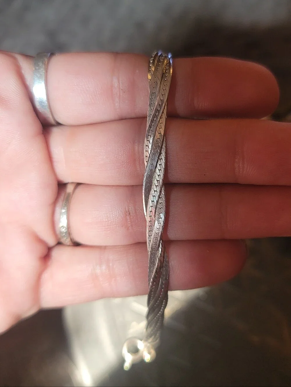 925 Sterling Silver Braided Herringbone Bracelet 7.25 Inch Triple Twist Snake